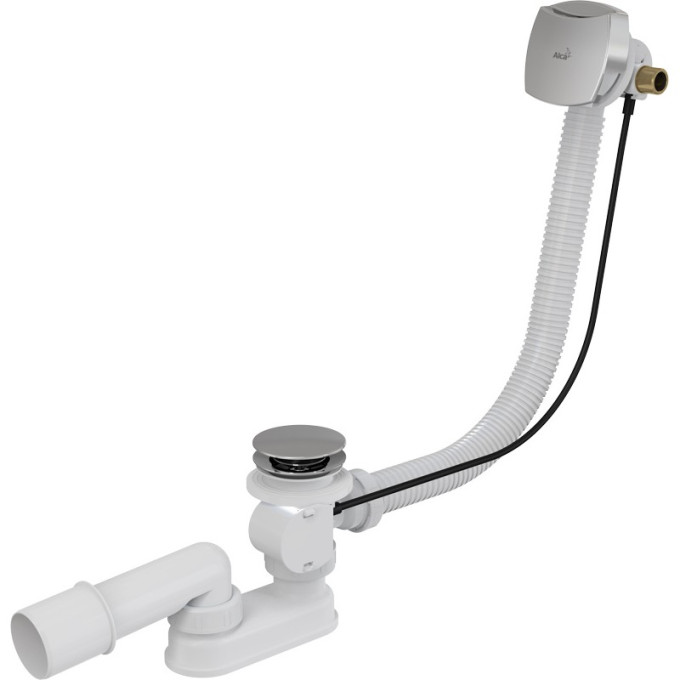 Сифон ALCAPLAST A564KM1 для ванны с напуском воды через перелив, металл/металл, длина 57 см